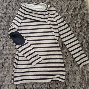 Grey and Navy top, elbow patches, cowl neck